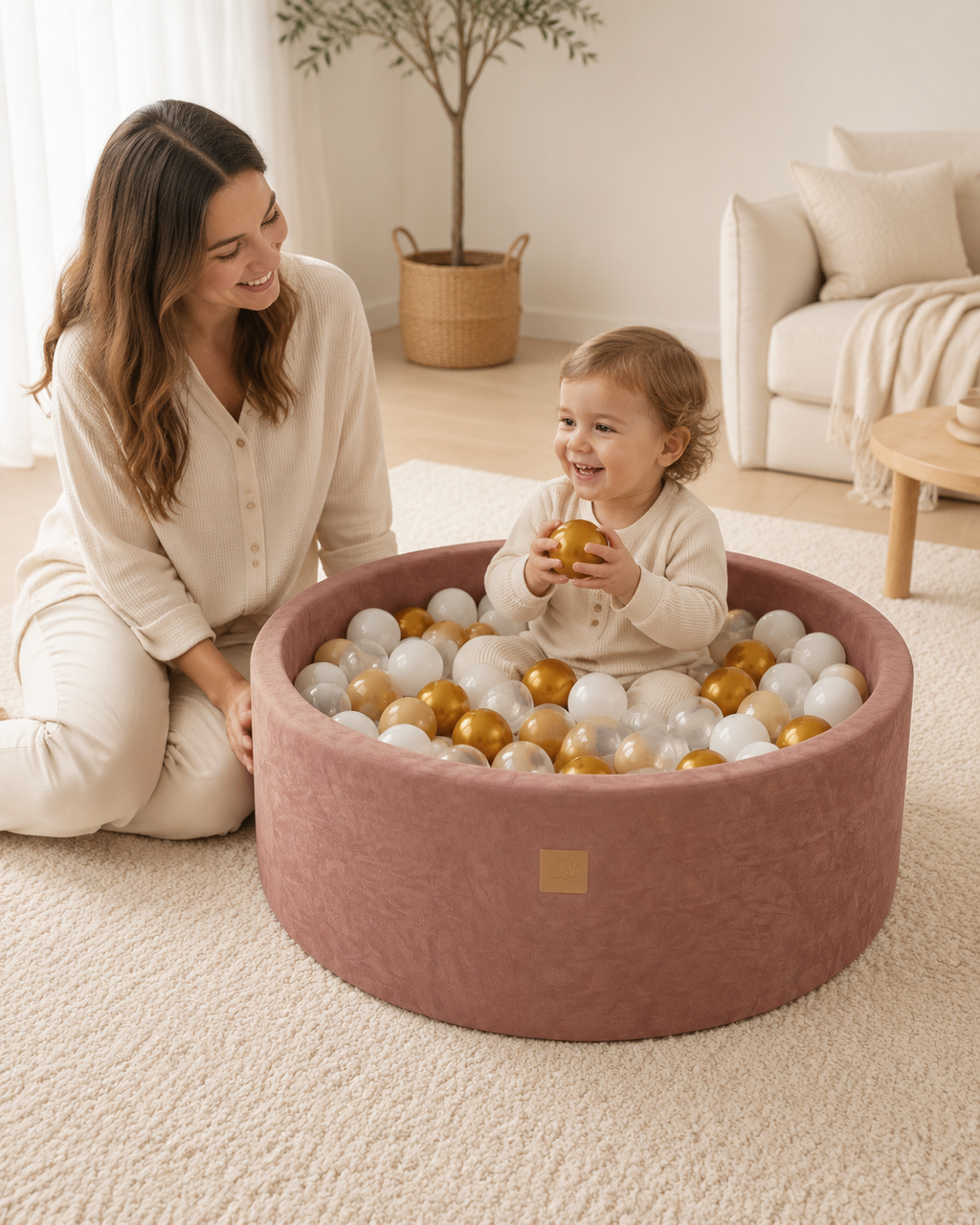 Ballenbak 90x30 cm met 200 Ballen – Beige Velvet