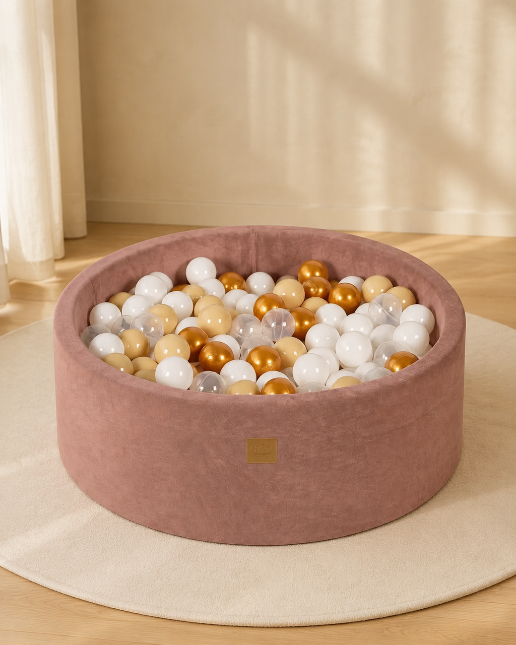 Ballenbak 90x30 cm met 200 Ballen – Beige Velvet