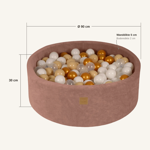 Ballenbak 90x30 cm met 200 Ballen – Beige Velvet