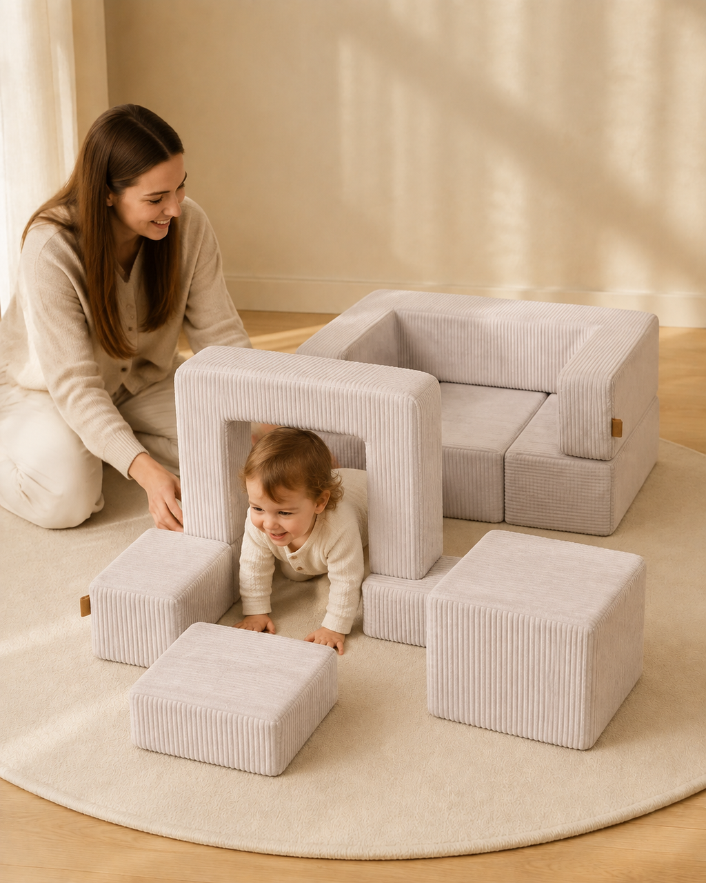 Velvet Bricks Sofa – Ecru