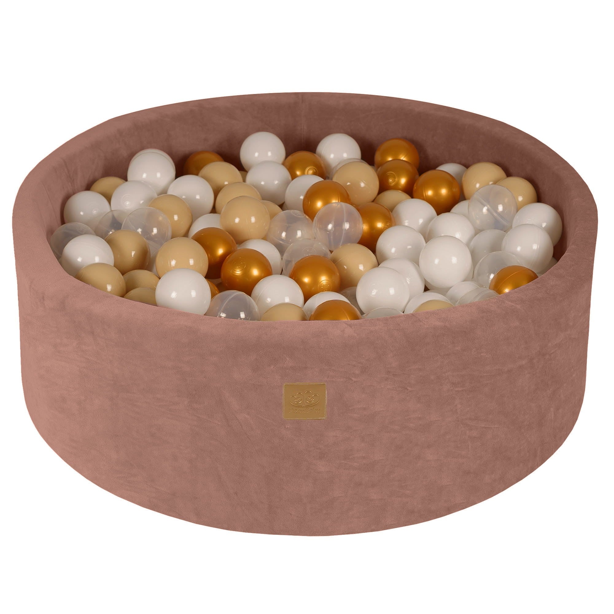 Ronde ballenbak in beige velvet met 200 ballen